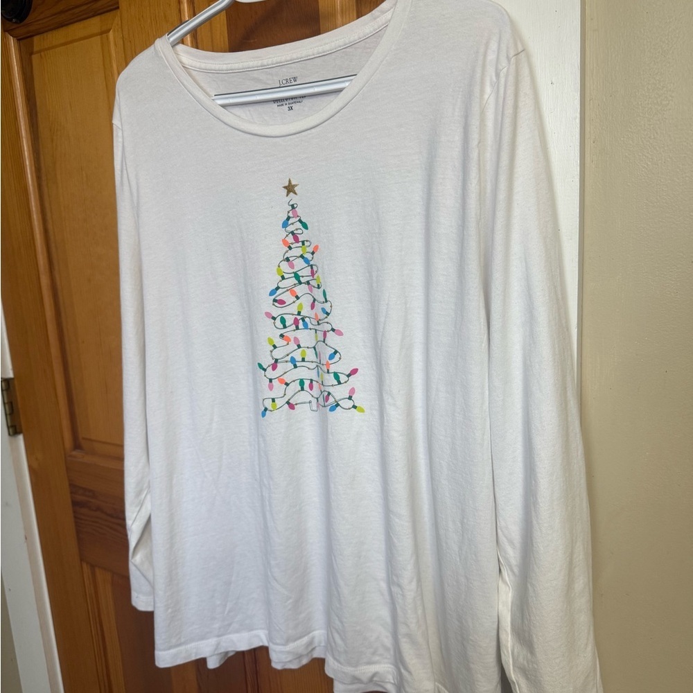 J. Crew White Festive Collector Tee Christmas Tree Long Sleeve - Picture 4 of 6